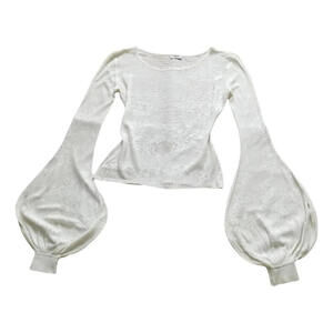 Vintage 2005 CHANEL 05P White Pointelle Perforated Top Blouse FR-38